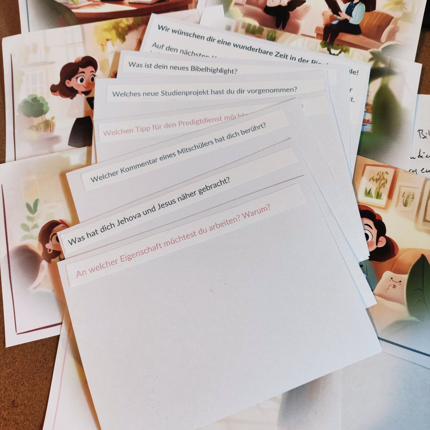 Postkartenpaket zu Hannahs Dienst mit Herz ergänzt durch 6 inspirierende Fragen.