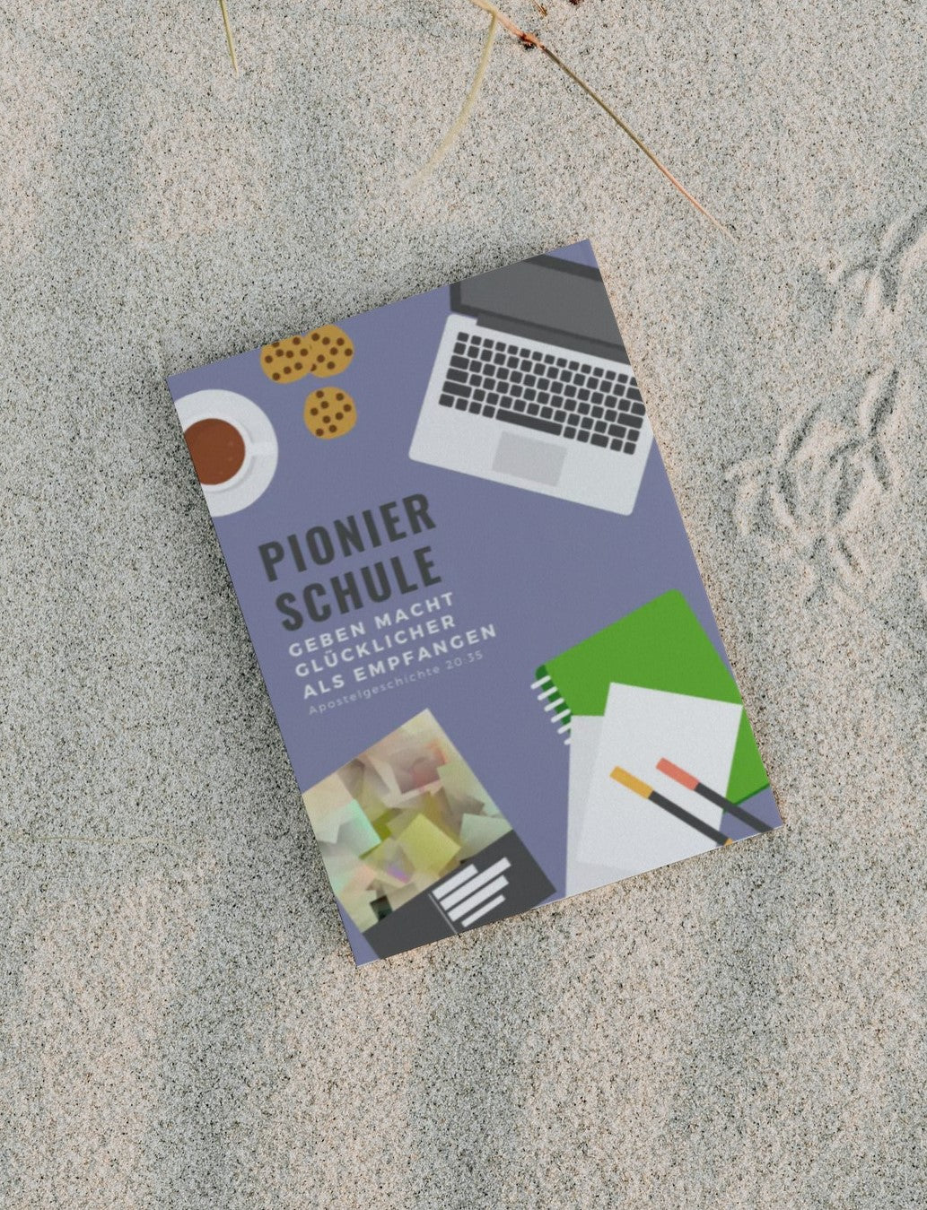 Postkarte "Pionierschule Schreibtisch" im stilvollen Flat-Design. Würdigt die inspirierenden Momente der Pionierschule und vermittelt Ermutigung und Freude – ideal als Andenken oder kleiner Gruß.