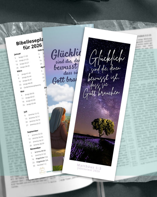 Lesezeichen 2026 mit Bibelleseplan