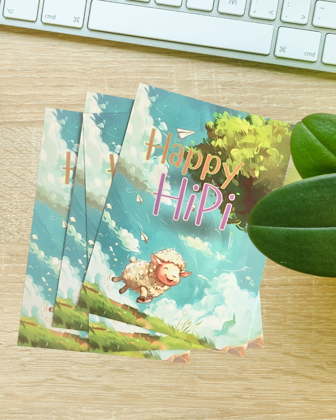 Postkartenpäckchen "Happy Hipi" mit mehreren Karten im fröhlichen Design, ideal zum Verschenken und Ermutigen von Hilfspionieren.