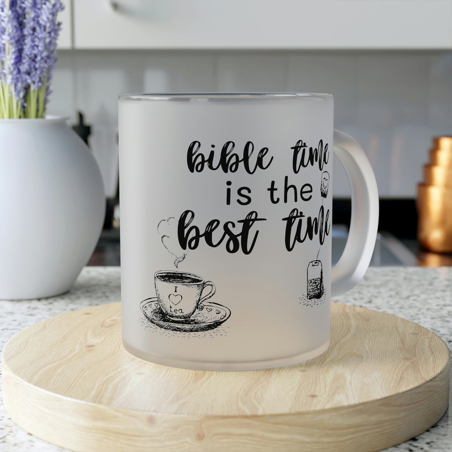 mattierte Glastasse mit Spruch "bible time is the best time"